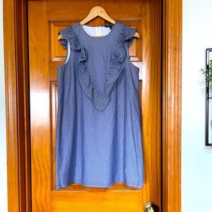 Express Blue/White Pinstripe Ruffle Shift Dress M